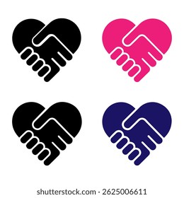 This vector illustration depicts a unique heart-shaped handshake icon, symbolizing love and compassion. It represents the core values of agreement, partnership, and unity. Ideal 