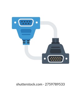 This vector illustration depicts a VGA connector and cable, ideal for use in technology, business, or education-related marketing materials, advertising, and educational resources.