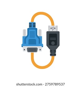 This vector illustration depicts a VGA to USB adapter cable, ideal for technology and computer-related marketing, advertising, and educational materials.