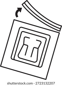 Diese Vektorgrafik beschreibt den Tropfbeutelbrühprozess. Es stellt den ersten Schritt in einer vierstufigen Sequenz dar, in dem veranschaulicht wird, wie die Oberseite des Tropfbeutelfilters entlang der Perforation abgerissen wird.