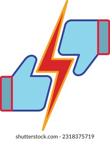 This vector illustration design, like and unlike light storn logo. Simple logo of thumb and thunder.  Unique suitable for application in print media such as clothing.