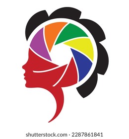 Diese Vektorgrafik Design, Frau Verschlusskamera Logo.gutes Logo-Design für Ihr Unternehmen, bunt Kamera-Verschluss kombiniert mit einer schönen Frau.