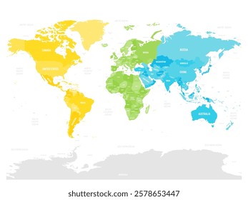 This vector illustration details a political map of the world, highlighting capital cities, regional boundaries, and geographical features for easy reference and study.