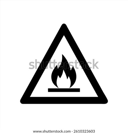 This vector illustration displays a caution triangle with a flame icon inside, indicating a fire hazard.