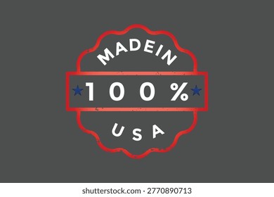 This vector illustration displays a circular seal with a jagged starburst perimeter and a horizontal banner design, emphasizing domestic production quality on a clean, solid dark grey background surfa
