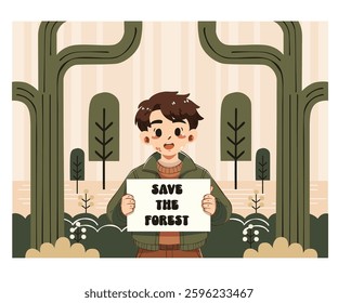 This vector illustration embodies the essence of forest conservation, showcasing a vibrant and engaging design that promotes the critical message of saving our forests