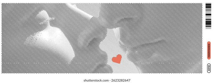 This vector illustration features abstract shapes and wavy lines in a y2k style, with a bold red heart symbolizing love.