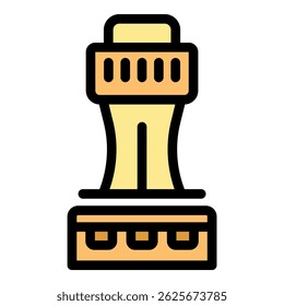 This vector illustration features an airport control tower with a bold outline, perfect for projects related to travel, aviation, and transportation
