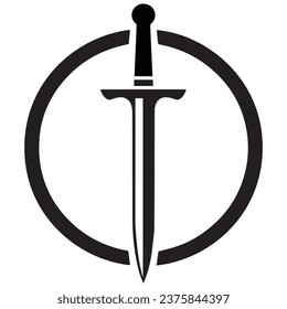 This vector illustration features a black and white sword surrounded by a circle. It is a simple, yet elegant design that can be used for a variety of purposes, such as logos, social media graphics.