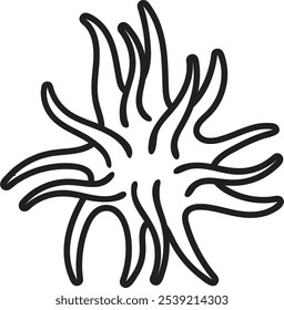 This vector illustration features a black and white line art drawing of a sea anemone, perfect for nature and marine life designs