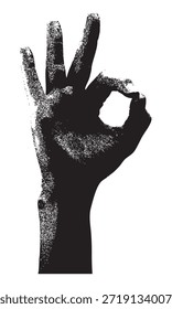 Esta Ilustración vectorial presenta una representación en blanco y negro de una mano que forma el gesto correcto. Ideal para representar el éxito, la Aprobación o la positividad en varios proyectos de diseño.