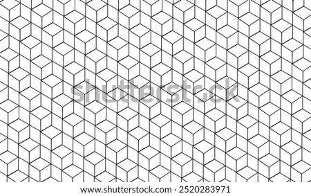 
This vector illustration features a black and white seamless cube pattern with geometric precision. Perfect for modern and minimalist designs, it creates a 3D illusion