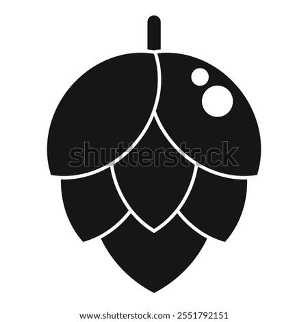 This vector illustration features a black glyph of a hop cone, the essential ingredient in beer brewing
