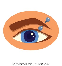 This vector illustration features a blue eye with an eyebrow piercing, symbolizing body modification and personal style