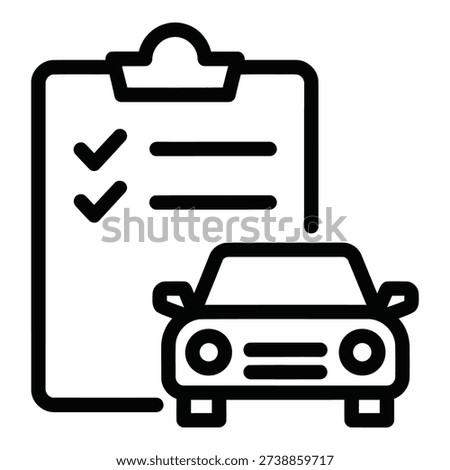This vector illustration features a car with a checklist clipboard, representing vehicle inspection, service, or maintenance tasks.