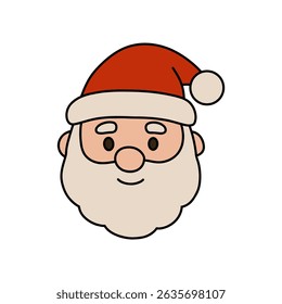 This vector illustration features a cheerful Santa Claus face, perfect for festive Christmas designs, holiday cards, and seasonal marketing. Ideal for winter holiday-themed projects.