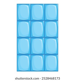 This vector illustration features a classic blue ice cube tray, filled with frozen water, ready to cool down drinks