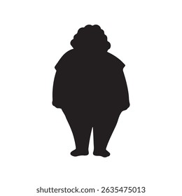 This vector illustration features a clean, flat design silhouette of a plus-size person, standing confidently against a stark white background. 