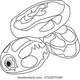 This vector illustration features a clean and simple outline icon of a date fruit. Dates are a popular and nutritious fruit widely consumed in many parts of the world, especially in Middle Eastern and Islamic cultures. The fruit is commonly eaten during Ramadan to break the fast due to its natural sweetness and high energy content. This minimal line style design makes the icon perfect for use in food-related graphics, healthy diet concepts, Ramadan themes, Islamic content, mobile apps, websites, packaging, and educational materials. The vector format ensures scalability and easy customization for both print and digital design projects. This date fruit outline icon is suitable for modern UI design, infographic elements, restaurant menus, food blogs, and organic product branding.