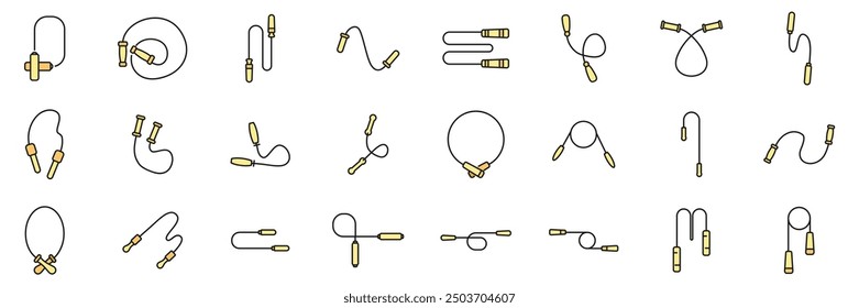 This vector illustration features a collection of jump ropes, highlighting the variety of styles and designs available for fitness enthusiasts