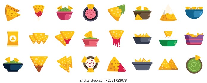Esta ilustração vetorial apresenta uma coleção de ícones nacho, perfeito para adicionar um toque de sabor mexicano aos seus projetos