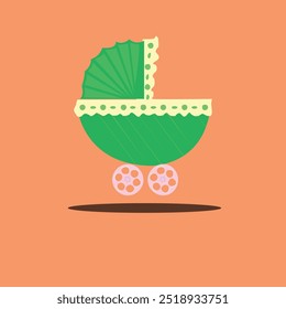 This vector illustration features a cute baby stroller in a playful, colorful design. Perfect for baby shower invitations, greeting cards, nursery decor, or children-related projects. Ideal for family