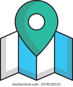 This vector illustration features a detailed and recognizable representation of a folded map with a prominent location marker. The clean design and vibrant white background make it ideal for travel.