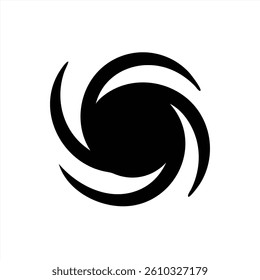 This vector illustration features a dynamic black swirling vortex design on a white background. The abstract shape suggests movement and energy, ideal for branding or artistic projects.