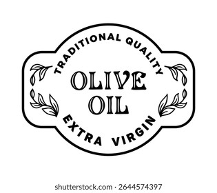 This vector illustration features elegant olive branches combined with a beautifully designed olive oil label, showcasing the essence of Mediterranean heritage, freshness and premium quality