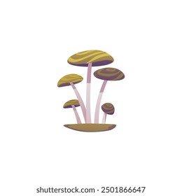 This vector illustration features green fantastic mushrooms on an isolated background. The whimsical design and color emphasize the theme of fairy-tale interfaces and computer games. Flat style.