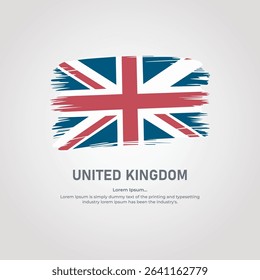 This vector illustration features a grunge-style brush stroke of the United Kingdom (UK) flag, also known as the Union Jack. The design has a textured, painted look, combining vibrant red, white, and 