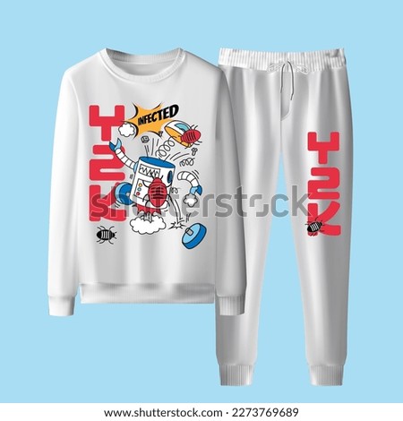 This vector illustration features a men's tracksuit set, consisting of a long-sleeved sweater and sport pants.