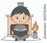 This vector illustration features a minimalist outline of a boy reading a book, perfect for educational, literary, or creative projects. The clean line art design on a white background.
