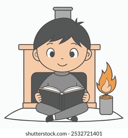 Esta ilustração vetorial apresenta um esboço minimalista de um menino lendo um livro, perfeito para projetos educacionais, literários ou criativos. O design limpo da arte da linha em um fundo branco.
