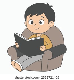 Esta ilustração vetorial apresenta um esboço minimalista de um menino lendo um livro, perfeito para projetos educacionais, literários ou criativos. O design limpo da arte da linha em um fundo branco.