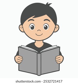 This vector illustration features a minimalist outline of a boy reading a book, perfect for educational, literary, or creative projects. The clean line art design on a white background.
