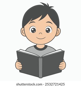 This vector illustration features a minimalist outline of a boy reading a book, perfect for educational, literary, or creative projects. The clean line art design on a white background.
