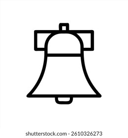 This vector illustration features a minimalist bell design in black outline style, set against a plain white background. The bell symbolizes announcements or alerts in various contexts.