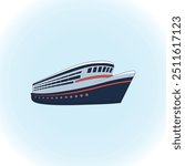 This vector illustration features a modern cruise ship, elegantly designed with smooth lines and a sleek profile. The ship is portrayed in a minimalistic style. Yacht Vector, Disney Cruise Boat