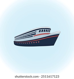 Esta ilustração vetorial apresenta um navio de cruzeiro moderno, elegantemente projetado com linhas suaves e um perfil elegante. O navio é retratado em um estilo minimalista. Yacht Vetor, barco de cruzeiro da Disney