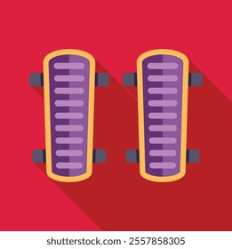 This vector illustration features a pair of skateboard decks lying on a red background, perfect for designs related to skateboarding, sports, and recreation