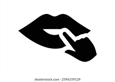 This vector illustration features a pair of stylized lips with a finger placed against them, symbolizing the action of keeping quiet. The design is bold and minimalist, emphasizing communication.