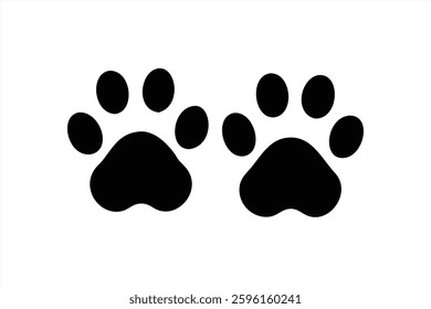 This vector illustration features a pair of black paw prints on a clean white background. Ideal for use in pet related projects, logos, or educational materials about animals.