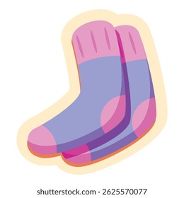 This vector illustration features a pair of colorful striped socks lying on top of each other, perfect for designs related to winter, warmth, or cozy clothing