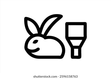 This vector illustration features a playful rabbit beside a paintbrush, embodying creativity and whimsy. It showcases simple lines and a cheerful design, perfect for artistic themes.