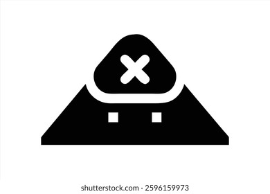 This vector illustration features a prominent error symbol shaped like a mountain with a cross on top. The minimalist black design stands out against a white background, conveying a clear message.