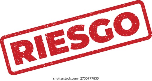 Esta ilustração vetorial apresenta um efeito retangular de carimbo com uma textura gasta, exibindo a palavra Riesgo, que se traduz em risco em espanhol, ideal para sinais de aviso.
