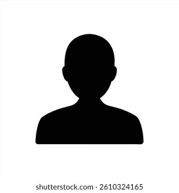 This vector illustration features a silhouette of a person with no distinct features. The design uses a simple black shape against a white background, conveying anonymity and neutrality.