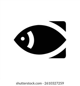 This vector illustration features a simple, stylized black fish design with a white accent. The clean lines and minimalistic approach highlight the shape and features of the fish.