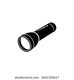 This vector illustration features a simple yet stylish black and white graphic of a flashlight, providing clear visual of a portable lighting tool.